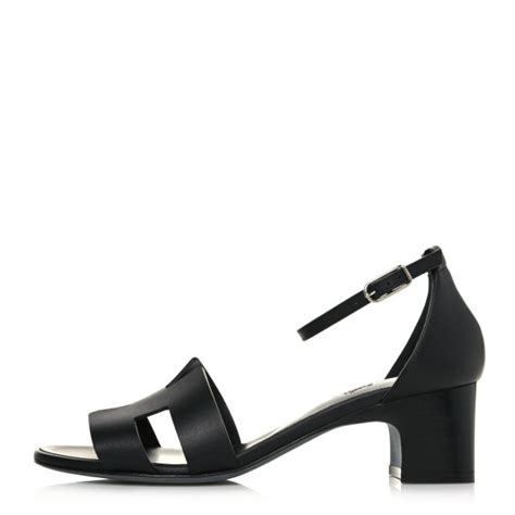 HERMES Calfskin Encens 50 Sandals 38.5 Black